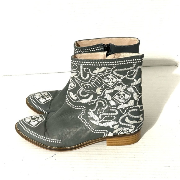 PLOMO Embroidered Leather Ankle Boots Made In Spain Grey Zipper Size 36 US 5.5-6 - Picture 3 of 12
